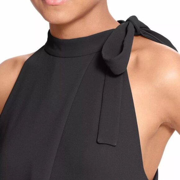 Theory Espere Tie Neck Sleeveless Admiral Crepe Dress Black - Size 6 - Picture 5 of 6